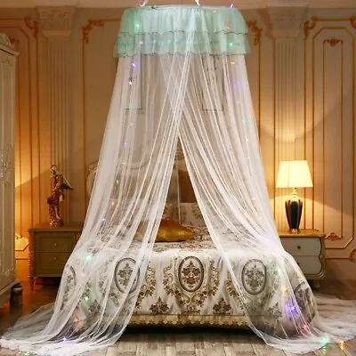 Mosquito Net Bed King Queen Lace Canopy Elegant Netting Princess W/Light String • $17.28