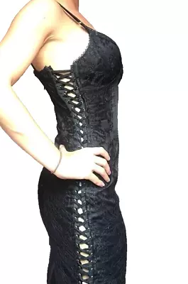 Dolce And Gabbana D&G Black Bustier Lace Up Lingerie Dress IT42 UK8-10 US4 EU34 • $328.45