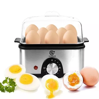 Egg Boiler Steam Cooker Poacher Food Steamer Omelette Maker Boiled 8 Eggs  Timer • £21.98