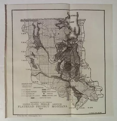 1914 UNITED STATES INDIAN SERVICE FLATHEAD PROJECT MONTANA MAP 8.75 X 9! • $9.99