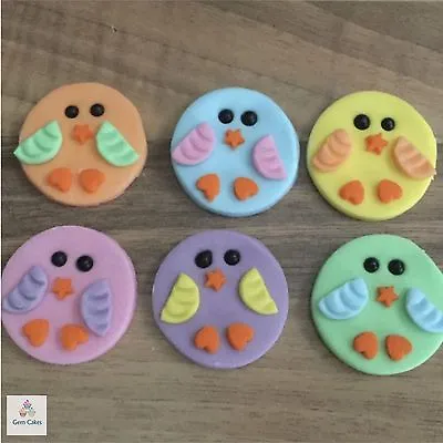 6 Edible Easter Chicks Pastel Sugar Fondant Cake Cupcake Toppers Decorations • £5.99