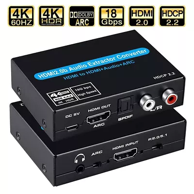 HDMI 2.0 Audio Extractor Converter 4K 60Hz HDR ARC 5.1CH SPDIF R/L HDMI To HDMI • $36.49