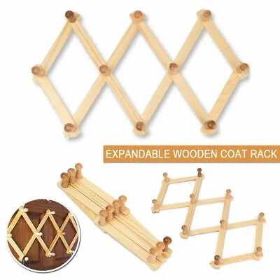 Wooden Wall Hanger Rack Expandable 10 Peg Coat Rack Hat Closet Hook Fold Shelf • £6.09