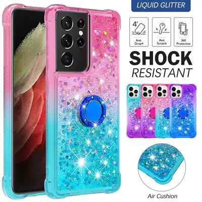 $13.99 • Buy For Samsung S21 S20 FE Ultra Plus S10 S9 S8 Clear Case Liquid Glitter Ring Cover