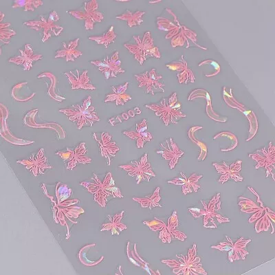 Pink Butterfly Nail Sticker Fire Flame Stars Self-Adhesive Nail Decals Stickers • $2.76