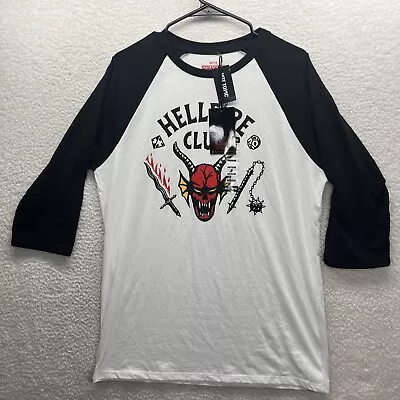 Stranger Things Shirt Womens Medium White Hellfire Club Cotton Netflix Chore NWT • $15.88