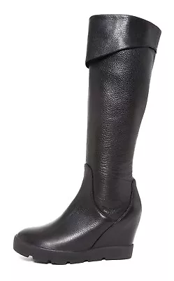 Maxstudio Zuni Tall Leather Wedge Boot Black Women Sz 11 M 6563 * • $160