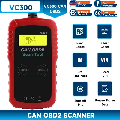 VC300 Automotive Code Reader OBD2 CAN Diagnostic Test Tool Check Engine Fault • $14.99