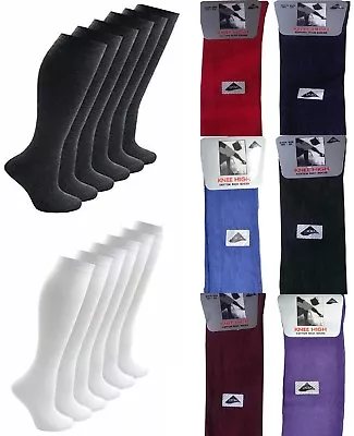 Girls Women Kids Back To School Plain Knee High Long Socks 80% Cotton 8 Colours • £2.75