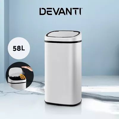 Devanti 58L Motion Sensor Bin Rubbish Automatic Trash Can Kitchen White • $68.95