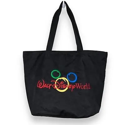 Walt Disney World Embroidered Mickey Mouse Head Outline Black Tote Bag Top Zip • $25