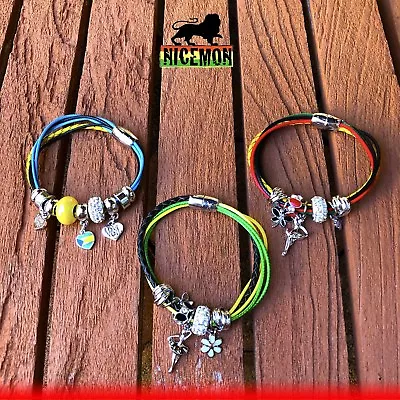 Jamaica Bahamas Rasta Dangle Charm Braided Bracelet Magnet Closure 1 SZ FIT • $11.99