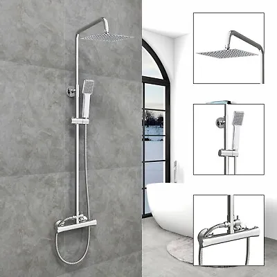 £49 • Buy Exposed Thermostatic Shower Mixer Bathroom Twin Head Round Square Bar Set
