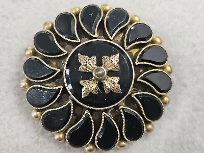 Victorian 10K Gold Black Onyx Pearl Flower Cross Mourning Pendant Brooch 5.68GMS • $61