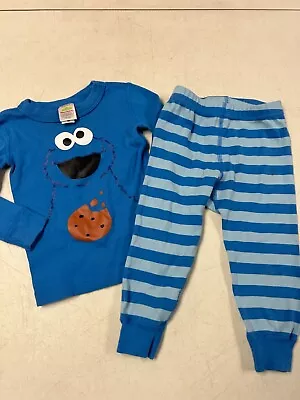 Hanna Andersson Organic Cotton Cookie Monster  Long Johns 2 Pc Pajamas  85 2t  2 • $16.50