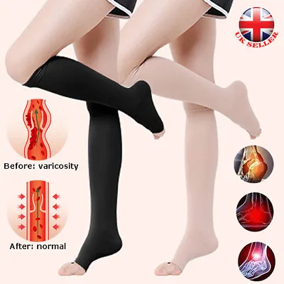 1/2 Pairs Open Toe Medical Relief Compression Socks For Women & Men S/M/L/XL/XXL • £4.35