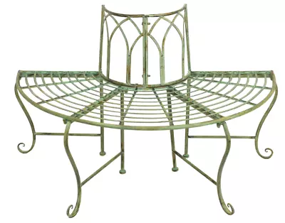 Wrought Iron Metal Garden Furniture Half Tree Surround Bench Seat Verdigris • $219.99