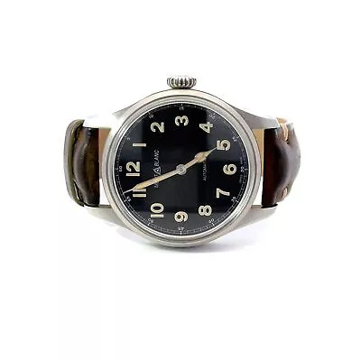 Montblanc 1858 Black Dial Stainless Leather Automatic Watch 7498 W/ Box • $949.97