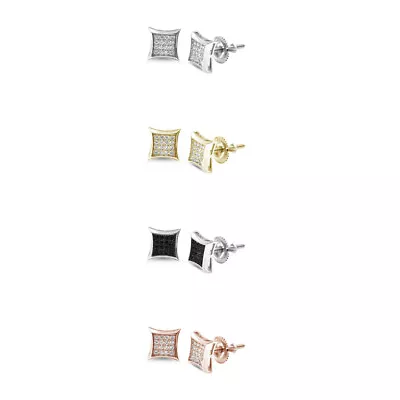  8MM Unisex Square Micro Pave Modern .925 Sterling Silver Stud Earrings Colors  • $16.04