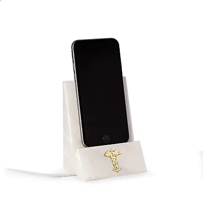 Medical Caduceus White Marble Desktop Cell Phone Holder • $67.50