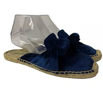 Soludos Velvet Knotted Mules Slip Ons Blue Tan Sz 6.5 • $22.46