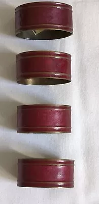 VTG Brass Napkin Rings Lot Set Of 4 Burgundy Enamel Pearlized Metallic India • $8.99