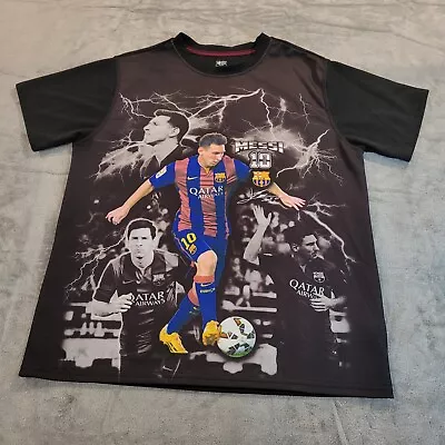 FC Barcelona Messi #10 Graphic T Shirt Barcelona Qatar Airways Size Large AOP • $13.98