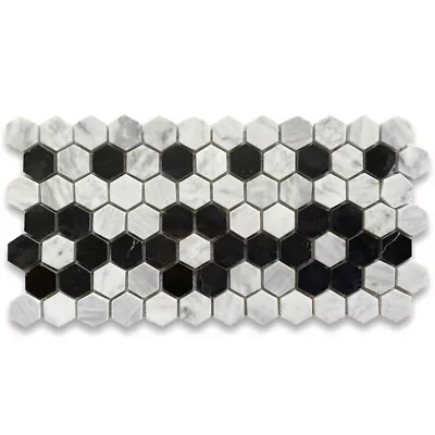 C31B2XP Carrara White Marble Hexagon Mosaic Border Flower Tile Polished 1  • $37.99