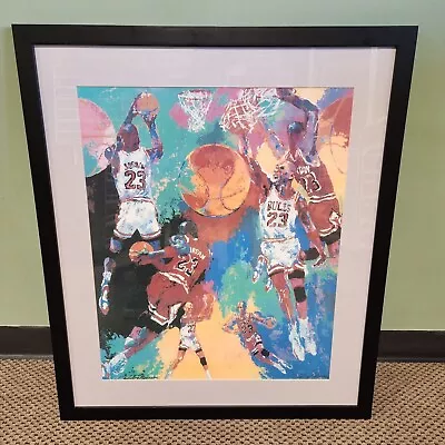 MICHAEL JORDAN Leroy Nieman Lithograph Signed Art Print Large 36  X 30” Framed • $300