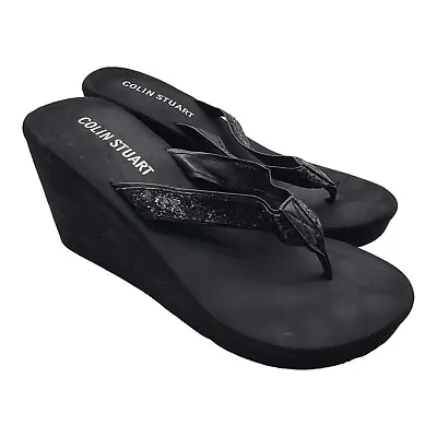  Colin Stuart Shoes Womens Size 6M Sandal Chunky Wedge Black Heel/ Flip Flop Y2k • $25.99
