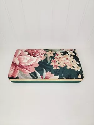 Vtg Green Floral Travel Jewelry Box Case With Mirror And 8 Storage Compartments • $24