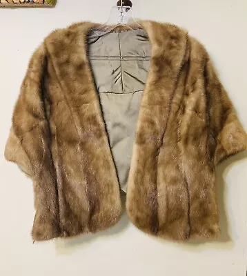 VTG BROWN MINK Fur Genuine Stole Shawl Cape Wrap Shrug  M • $64.99