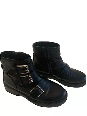 London Rebel Black Leather Boots Barely Used Great Condition • £25