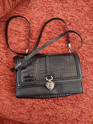 BRIGHTON Crossbody Bag Clutch Purse Wallet Checkbook Organizer Black  Embossed • $24.99