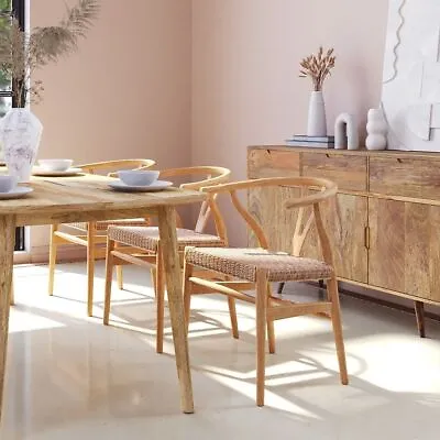 Light Mango Wood Scandi 6-Seater 180cm Dining Bench Set - Mango/Rattan Chairs • £992.74