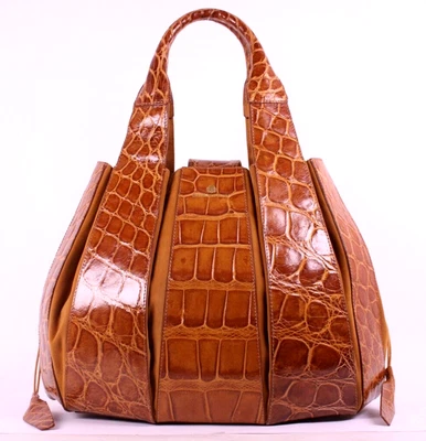 $1998 • Buy DOMENICO VACCA $18,000 Caramel Brown Alligator & Suede JULIE Drawstring Bag