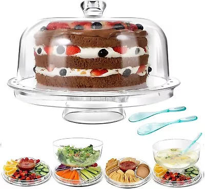 MASTERTOP Cake Stand With Dome Lid 6 In 1 Multi-functional Cake Serving Platter • £17.99