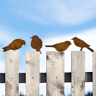 4X Metal Birds Ornament Simulation Bird Art Sculpture Garden Fence Decor • £8.24