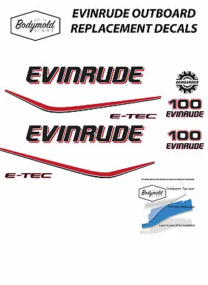 EVINRUDE  E-TEC 100hp Outboard Replacement Decals For White Cowl • $55.91