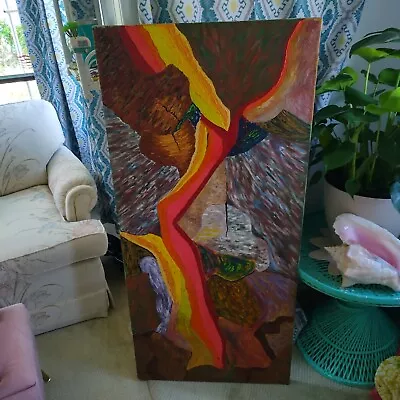 Vintage Large 22 X 47 Original Multicolor Abstract Oil Painting On Canvas • $129.99