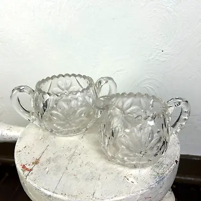 Vintage Cut Glass Creamer & Sugar Bowl Set Heavy Clear Set Of 2 Table Serveware • $49.99