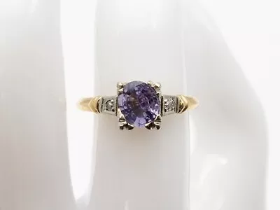 Antique $4K Certified NO HEAT Ceylon Blue Sapphire Diamond 14k Yellow Gold Ring • $685