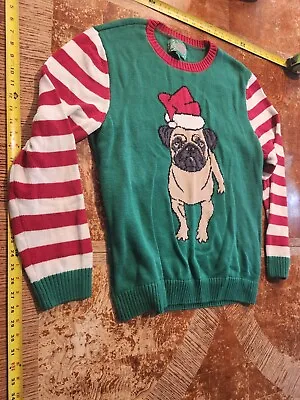 Mens XL UGLY CHRISTMAS SWEATER Top PUG DOG ORNAMENTS #S62 • $24