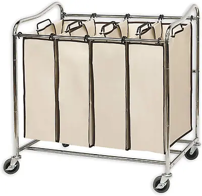 4 Bag Laundry Sorter Cart Laundry Hamper Sorter With Heavy Duty Rolling Wheels • $50.17