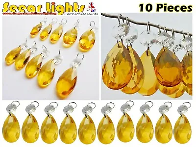 10 Orange Cognac Retro Oval Chandelier Cut Glass Crystals Beads Droplets Drops • £24.99