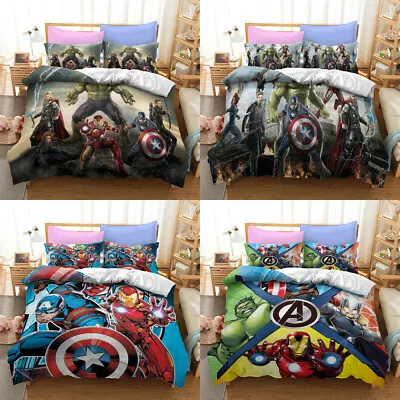 Marvel Avengers Superheroes Bedding Set 3PCS Duvet Cover Pillowcase Quilt Cover • $71.11