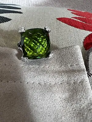 David Yurman 20mm Cushion On Point  Peridot /Diamond Ring Size 7.5 • $379