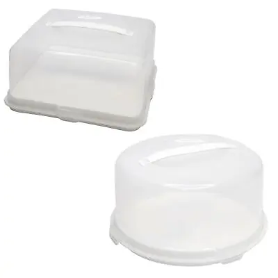 Large Round Square Cake Carrier Storage Tin Box Lockable Airtight Lid - White • £14.99