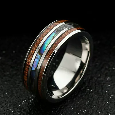 Hot!Mens Tungsten Carbide Wooden Abalone Shell Seashell Band Ring Size 6 -13 • $12.85