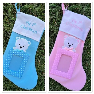 Babys First Christmas Bear Stocking Cute Bear Poking Out With A Photo Slot CUTE • £7.99